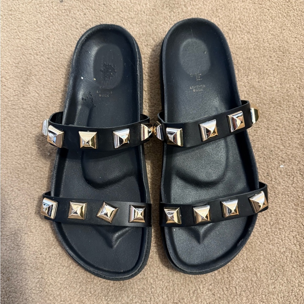 Black Sandals with Gold Studs